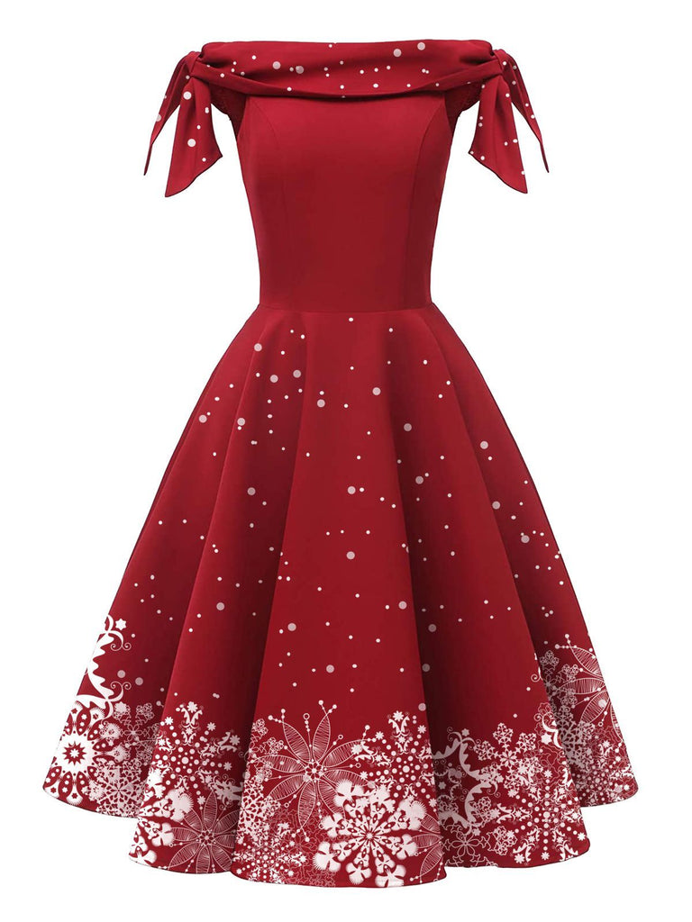 Vestito fiocco di neve con spalle scoperte rosso anni '50