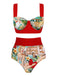 Set bikini da donna retrò rosso 3 pezzi