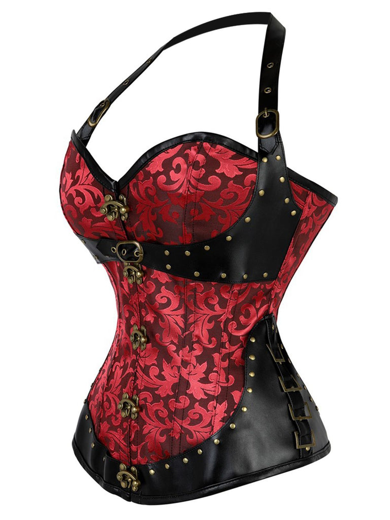 Corsetto con bottoni gotici in pelle Steampunk Halter