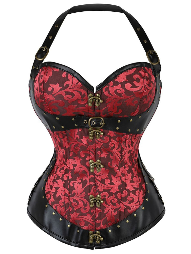 Corsetto con bottoni gotici in pelle Steampunk Halter