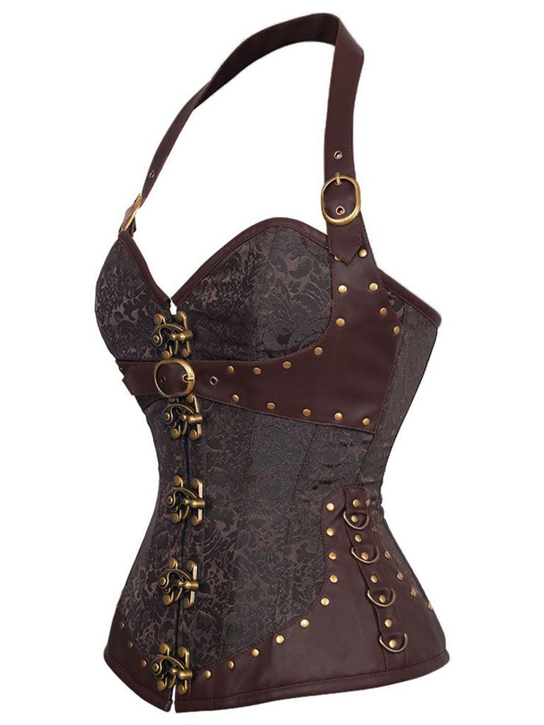 Corsetto con bottoni gotici in pelle Steampunk Halter