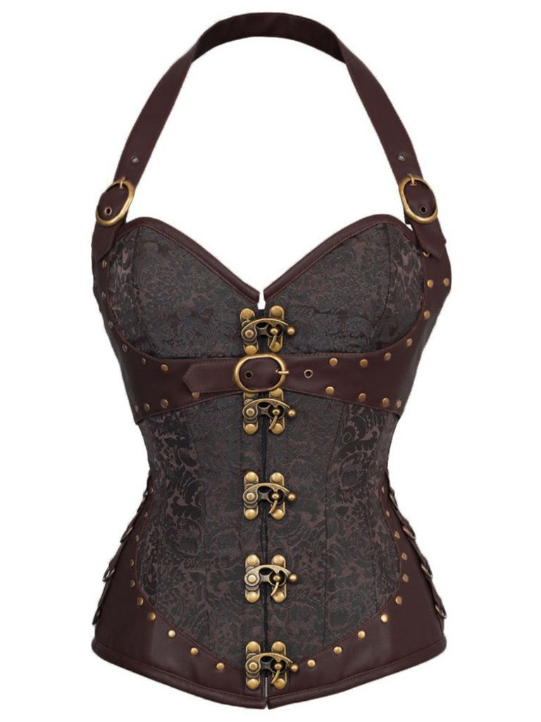 Corsetto con bottoni gotici in pelle Steampunk Halter