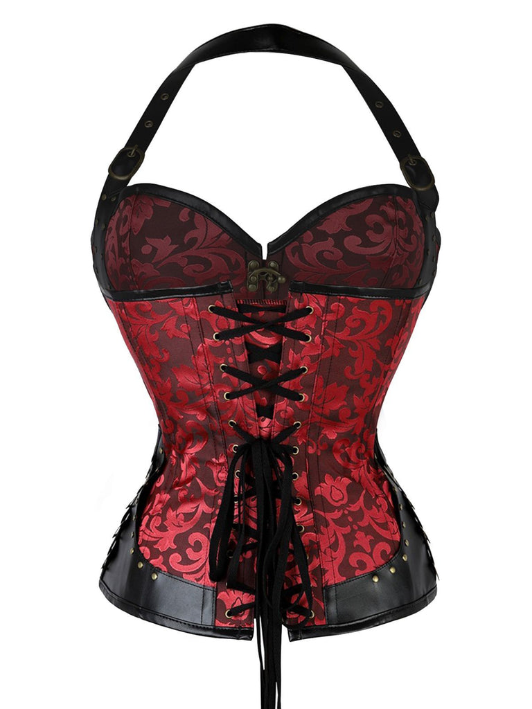 Corsetto con bottoni gotici in pelle Steampunk Halter