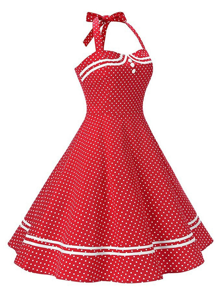 Vestito rosso a pois con cavezza anni '50