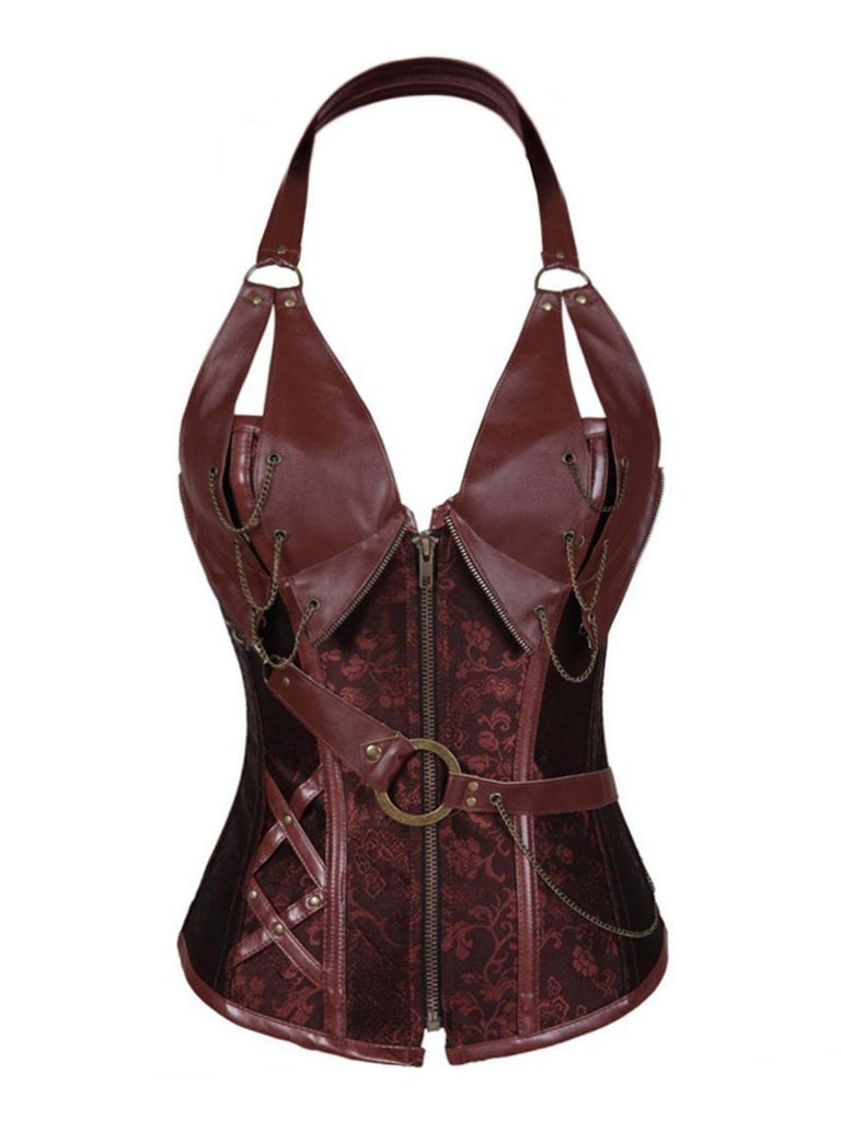 Corsetto gotico in pelle con capestro Steampunk