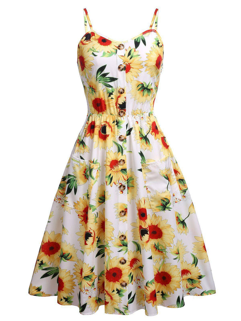 Vestito Swing Girasoli Bianco Anni '50