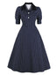 Abito blu navy a pois a sbuffo anni '50