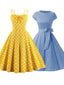 2PCS Yellow & Blue Polka Dot 1950s Dresses