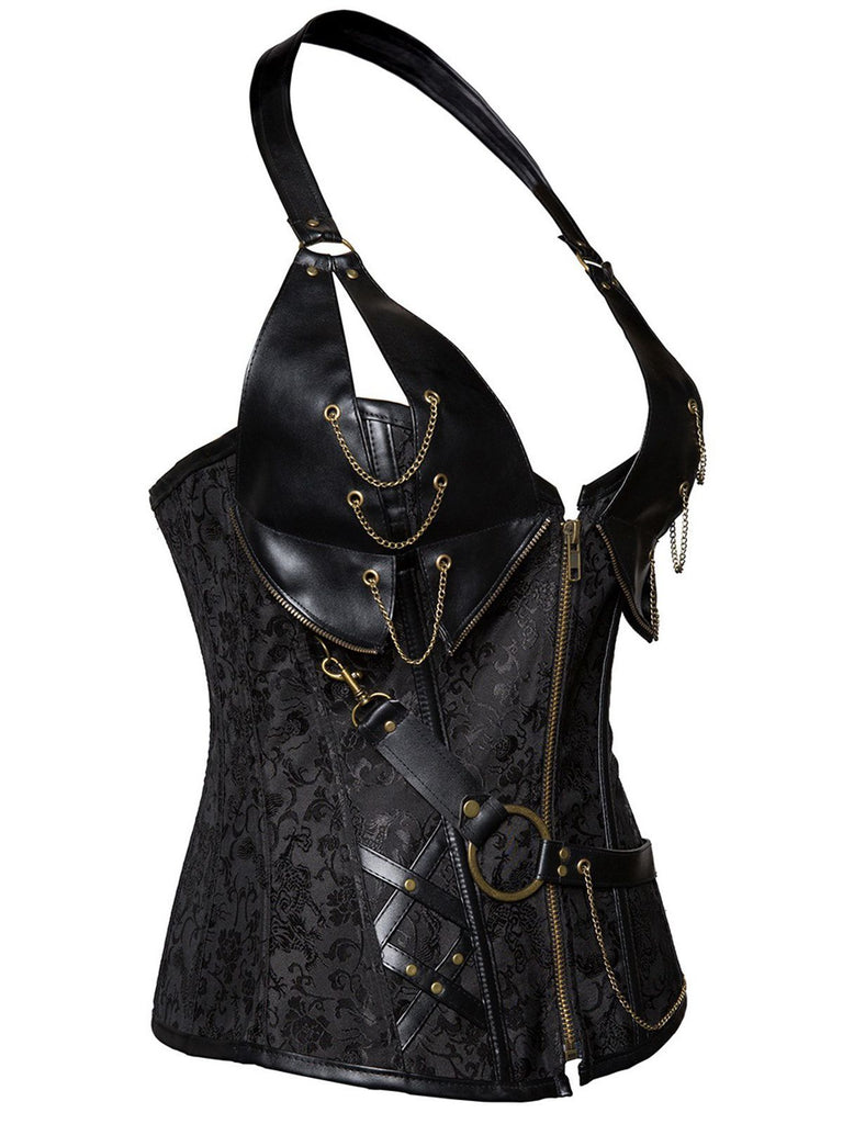 Corsetto gotico in pelle con capestro Steampunk