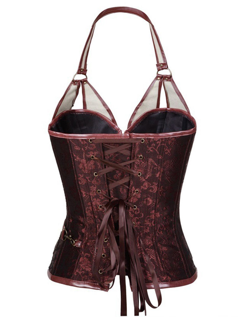 Corsetto gotico in pelle con capestro Steampunk