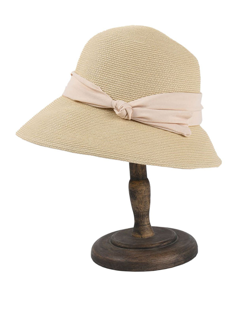 Cappello cloche in rafia con fascia beige