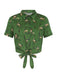 Top e gonna con camicetta a cavallo verde anni '50 2PCS