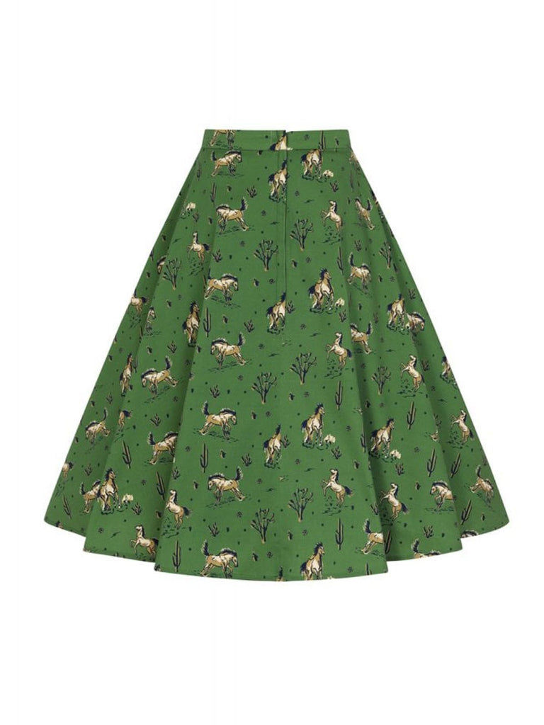 Top e gonna con camicetta a cavallo verde anni '50 2PCS