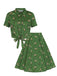 Top e gonna con camicetta a cavallo verde anni '50 2PCS