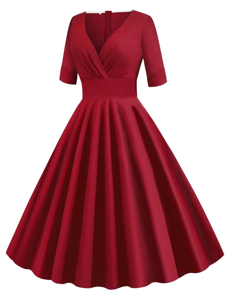 Vestito Swing con piega a cuore solido anni '50