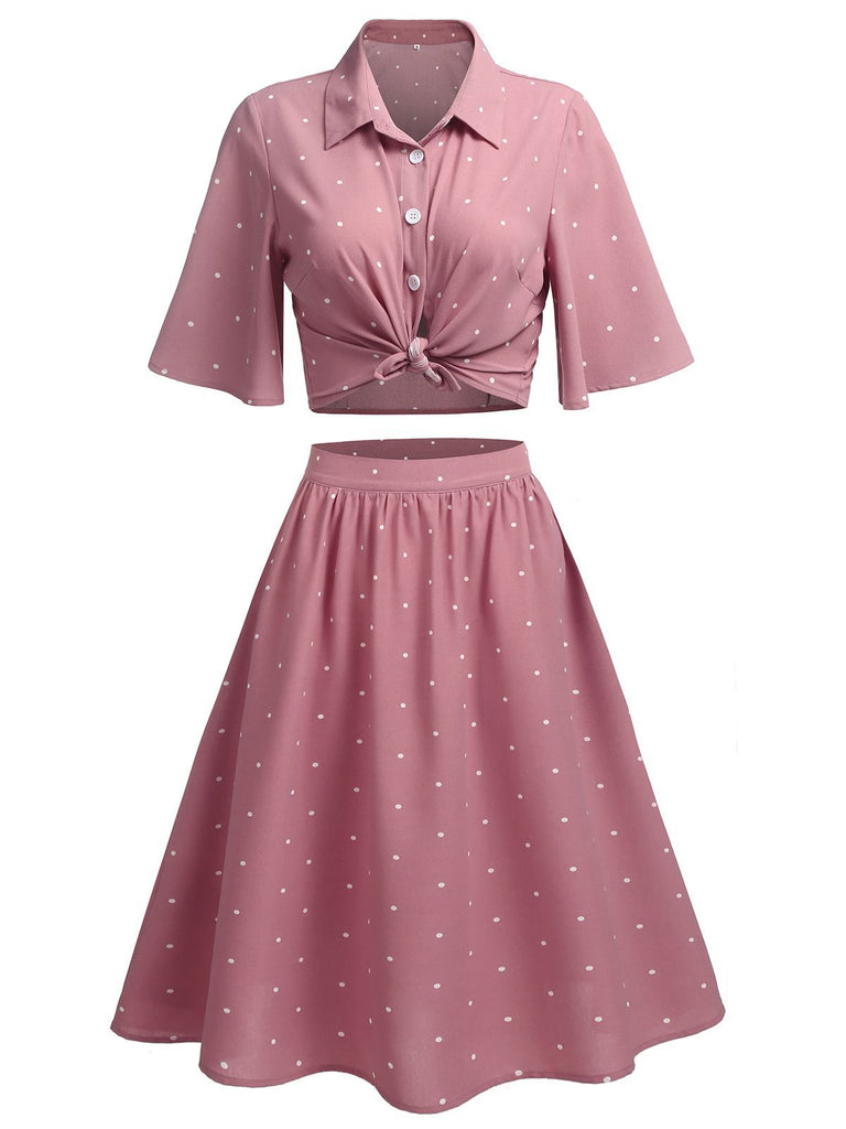 2 pezzi rosa e gonna a pois anni '50