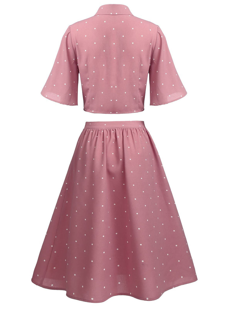 2 pezzi rosa e gonna a pois anni '50