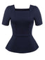 Top solido blu navy con scollo quadrato