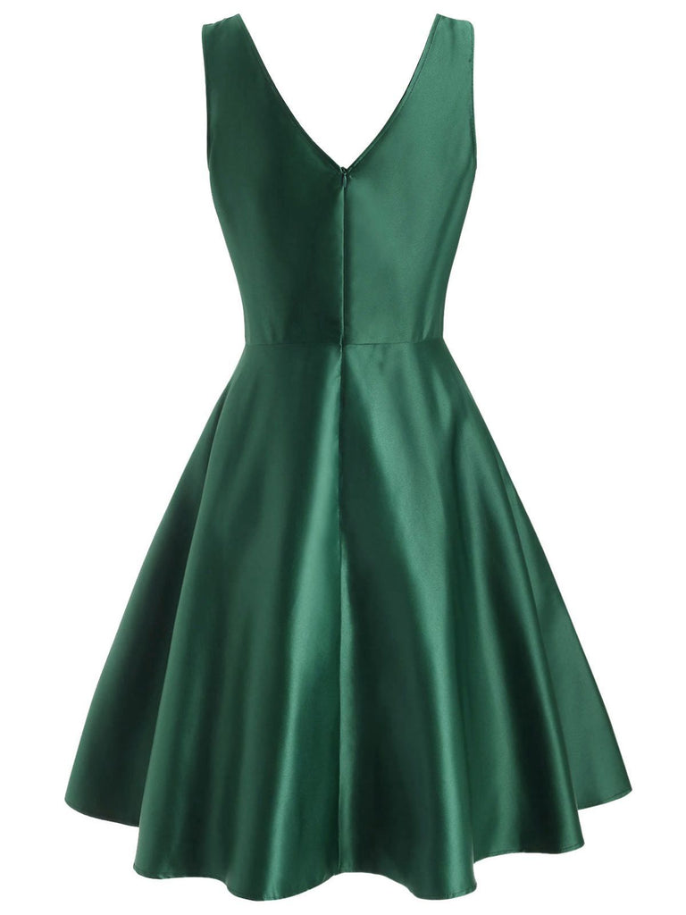 Vestito Swing solido con cinturino verde anni '50