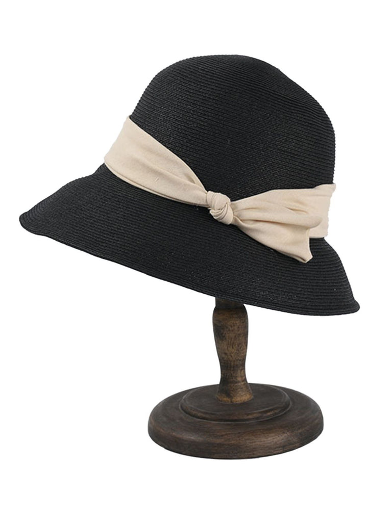 Cappello cloche in rafia con fascia beige