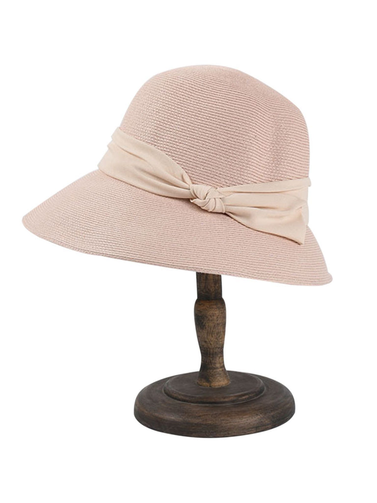 Cappello cloche in rafia con fascia beige