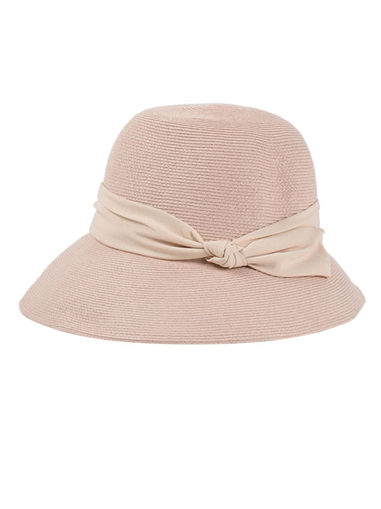 Cappello cloche in rafia con fascia beige