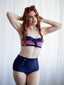 Bikini a righe patchwork con fiocco all'americana