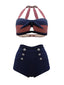 Bikini a righe patchwork con fiocco all'americana