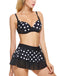 Completo bikini nero a pois con gonna