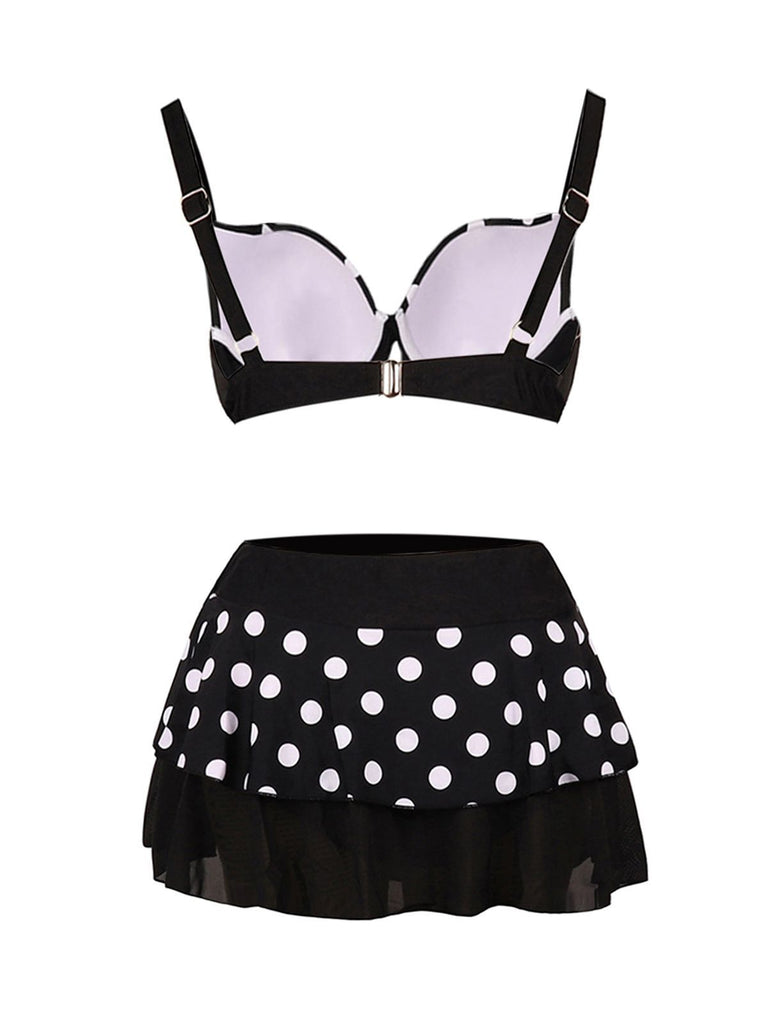 Completo bikini nero a pois con gonna