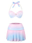 Set bikini rosa sfumato con gonna a conchiglia