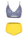 Set bikini con cinturini scozzesi blu gialli