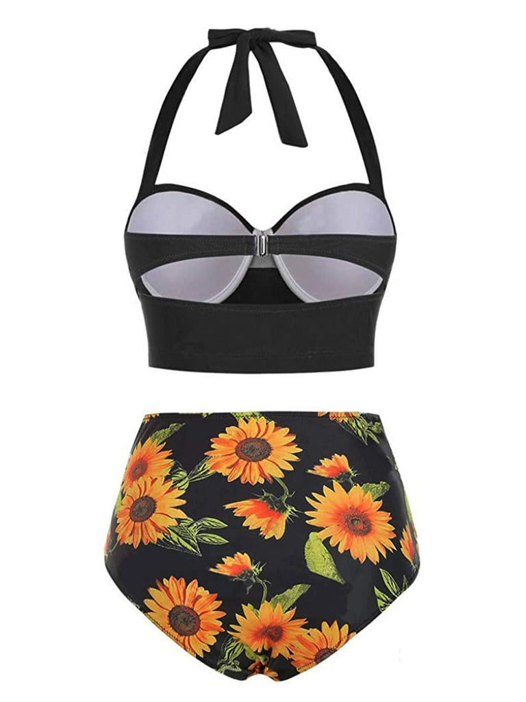 Completo bikini plissettato Halter Sunflower