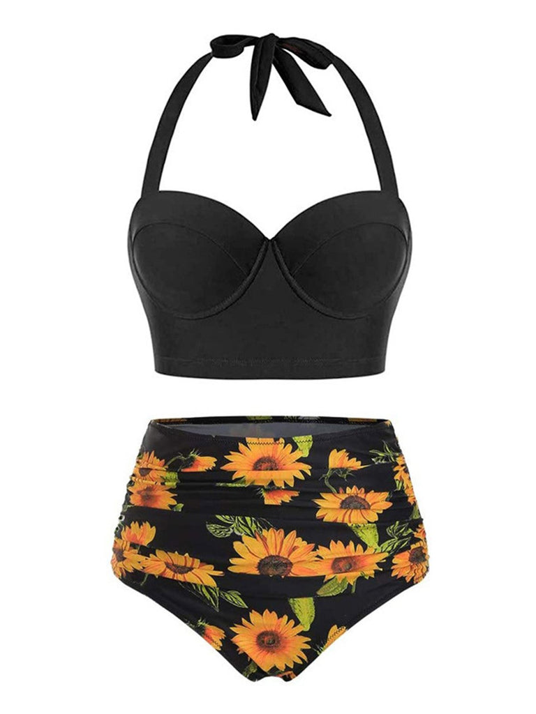 Completo bikini plissettato Halter Sunflower