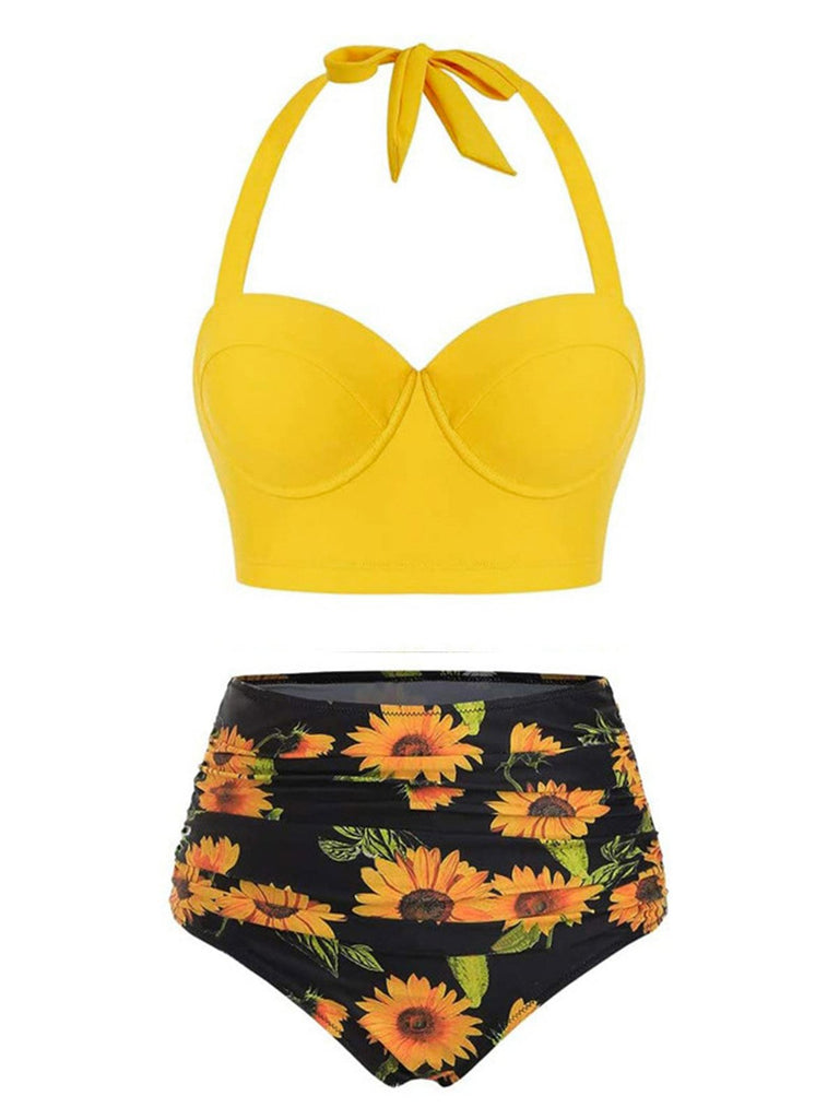 Completo bikini plissettato Halter Sunflower