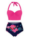 Set bikini rosa con fiori all'americana