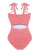 Costume da bagno rosso con cut-out sul retro a quadri