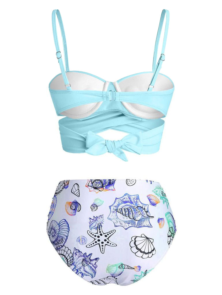 Set bikini incrociato con spalline blu cielo