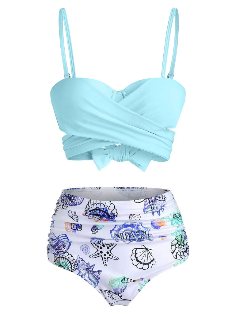 Set bikini incrociato con spalline blu cielo