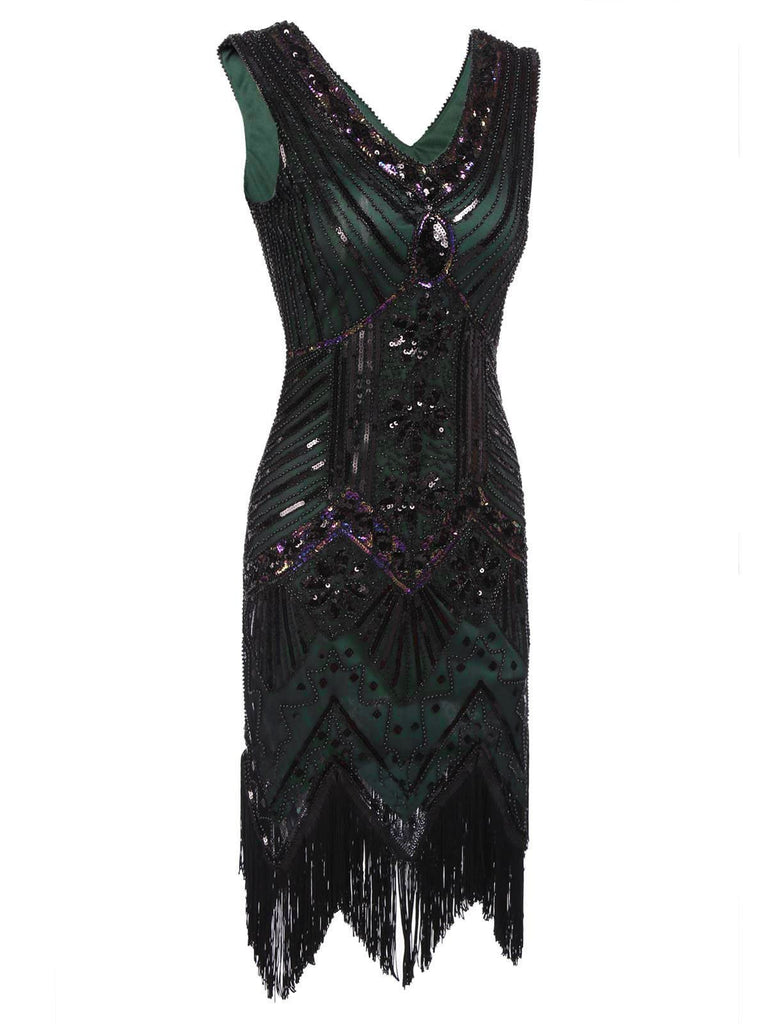 Abito Flapper con paillettes verde scuro anni '20