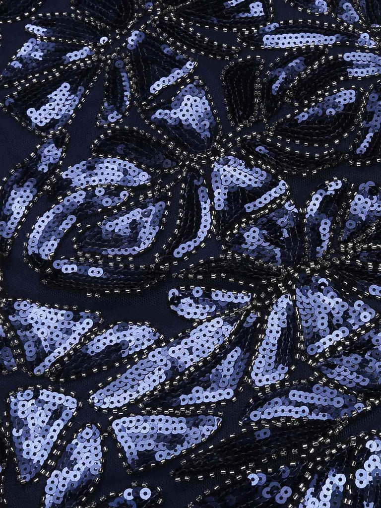 Abito lungo blu con paillettes anni '20