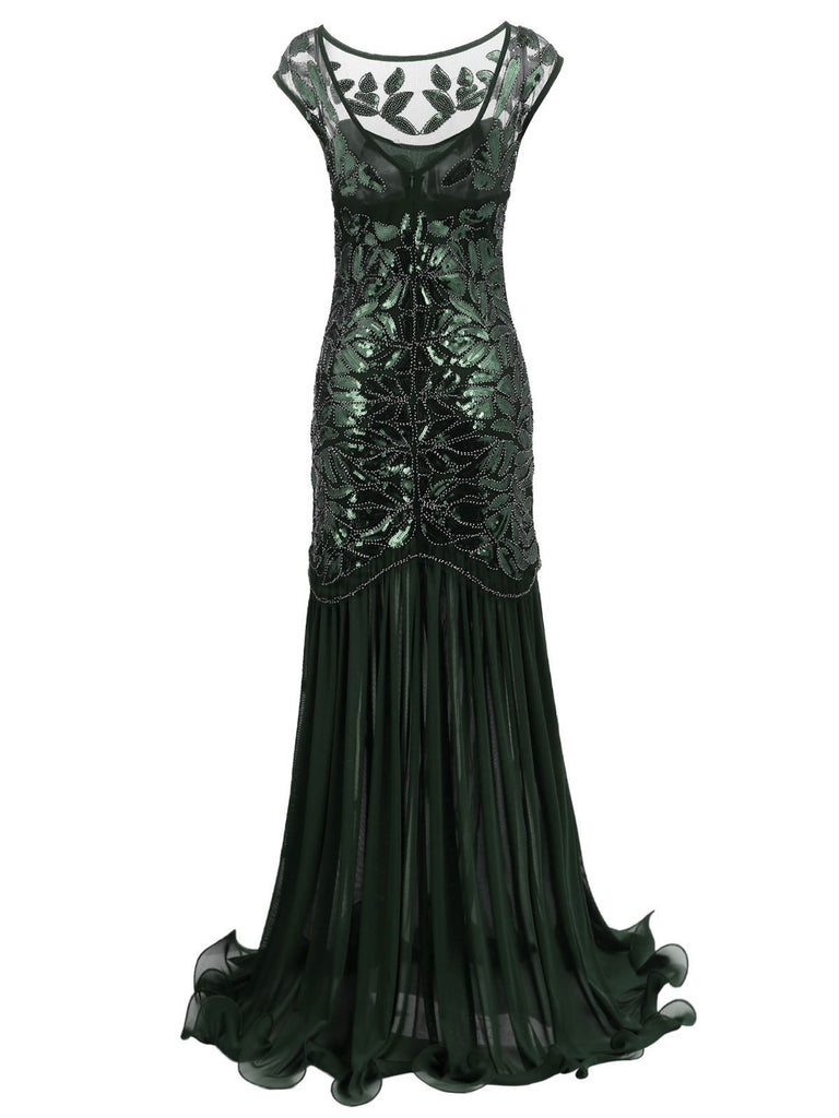 Vestito maxi con paillettes verde anni '20