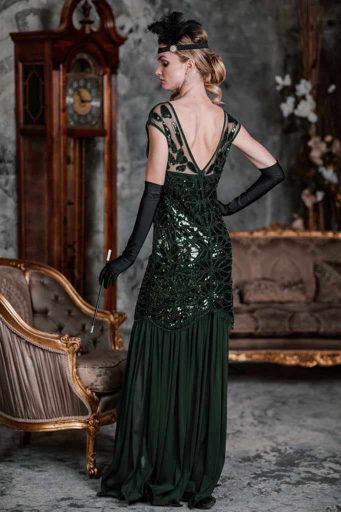 Vestito maxi con paillettes verde anni '20