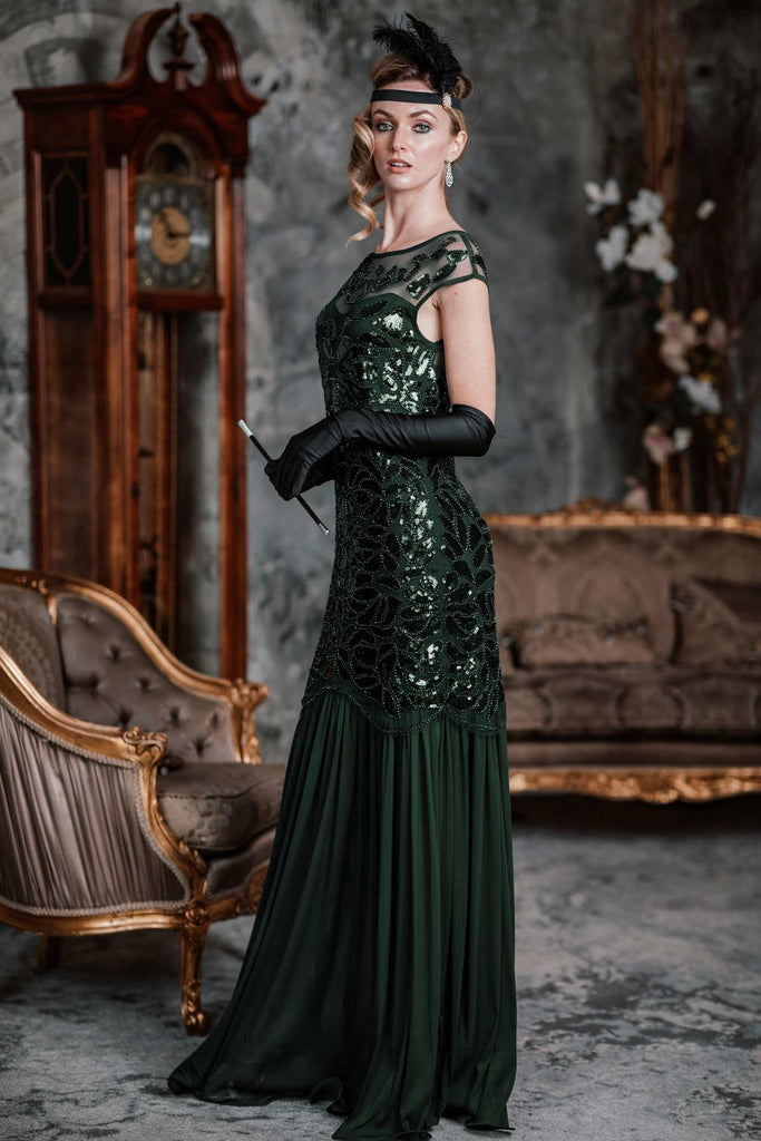 Vestito maxi con paillettes verde anni '20