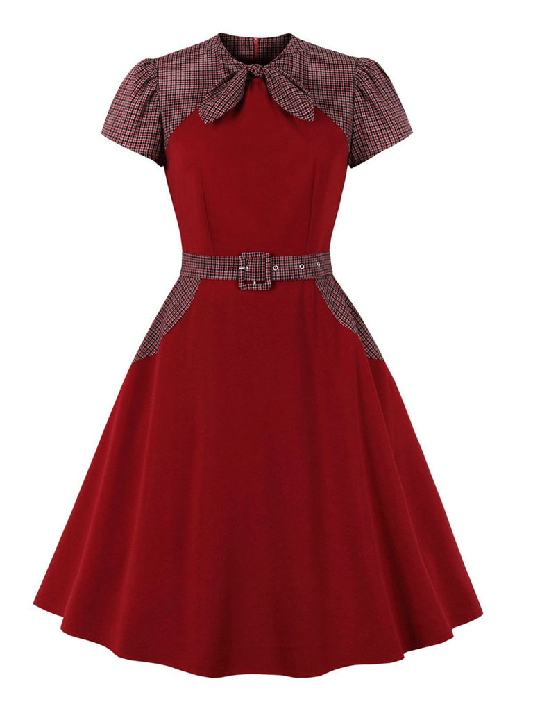 Abito con cintura patchwork rosso vino anni '50